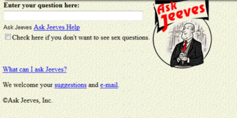 The original AskJeeves.com launch page.