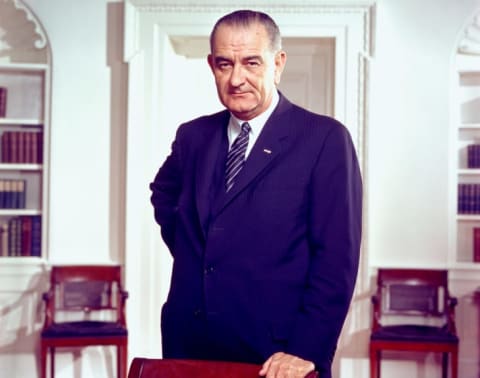 Photo of President Lyndon B. Johnson in the Oval Office.