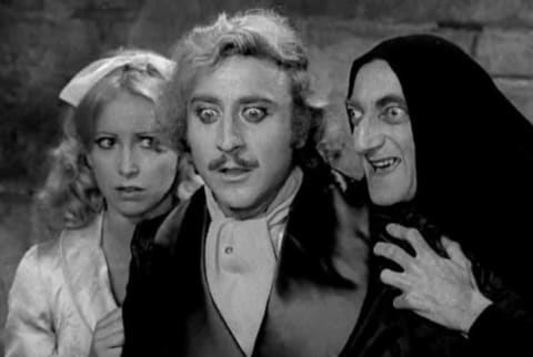 Teri Garr, Gene Wilder, and Marty Feldman in Young Frankenstein (1974).