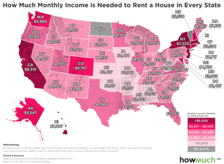 How Much Money You Need in Each State to Rent Housing, Mapped | Mental ...